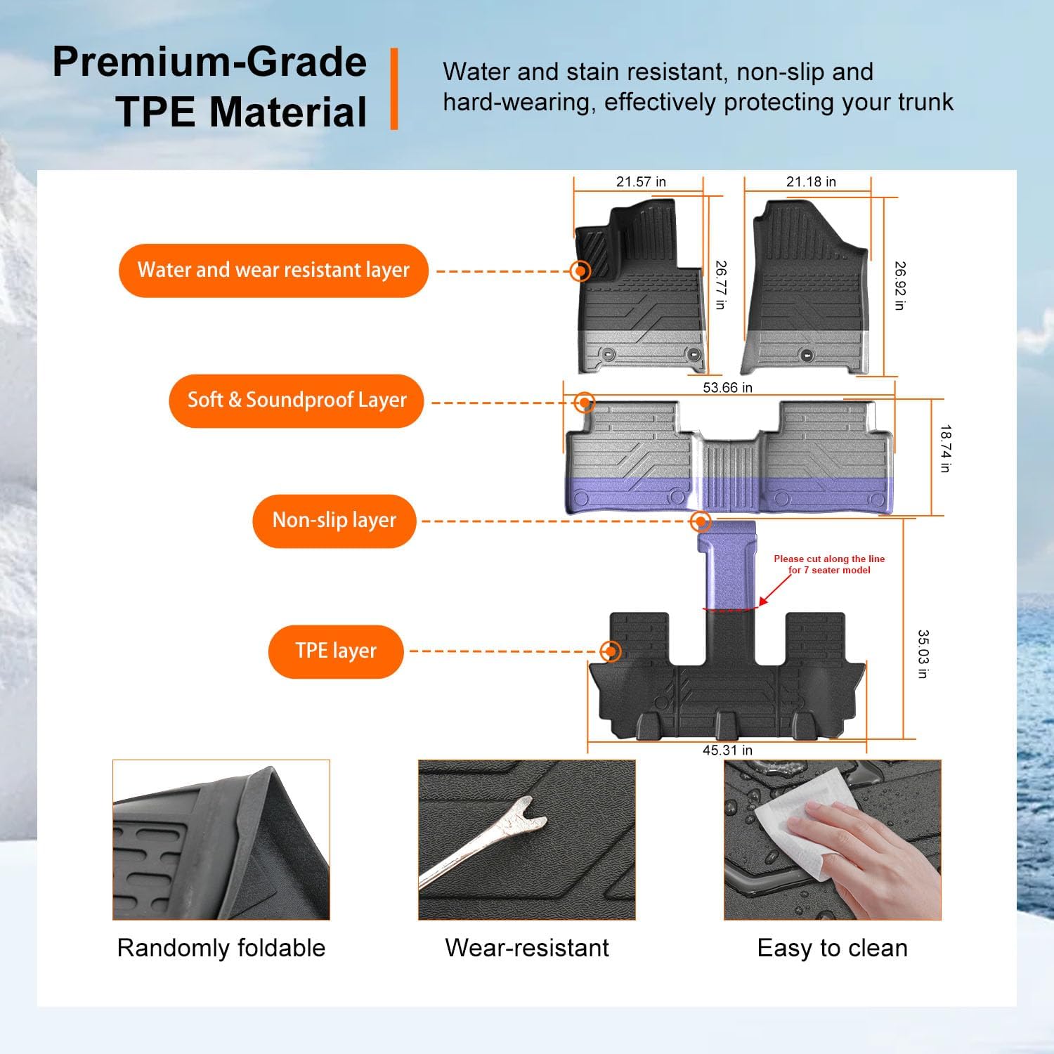 powoq Fuel&Hybrid Floor Mat Compatible with 2024-2026 Santa Fe Cargo Mat Trunk Mat TPE All Weather Trunk Liner Replacement for 2024 2025 2026 Santa Fe Accessories