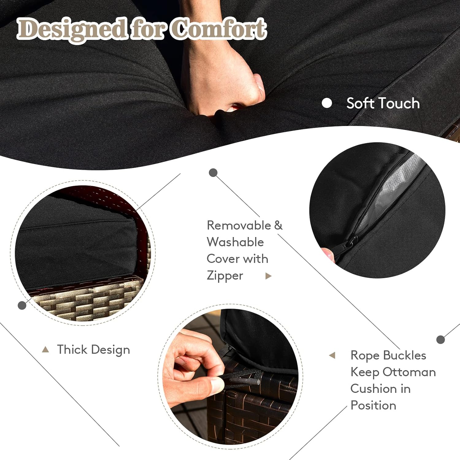 Tangkula 9 Pieces Patio 42” Propane Fire Pit Table Set, Outdoor PE Wicker Space-Saving Set with Storage Box and Cushions, 60,000 BTU Fire Pit Table with 2 Protective Covers Included (Black)