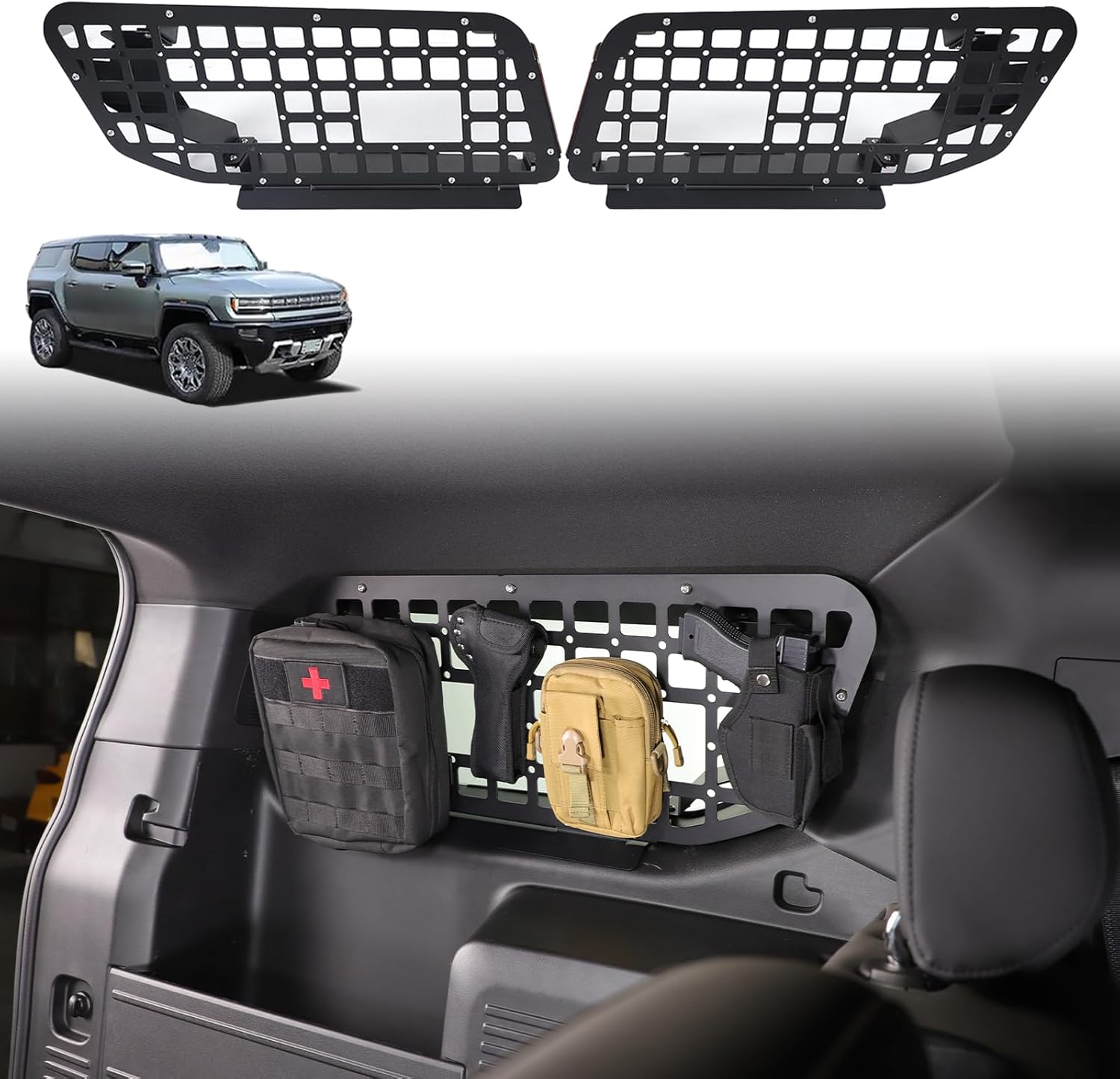for Hummer EV Accessories Trunk Storage Panel Modular Shelf Cargo Rack Rear Left and Right Interior Luggage Holder for 2024 2025 2026 Hummer EV SUV Organizer Mount Bracket (Black)
