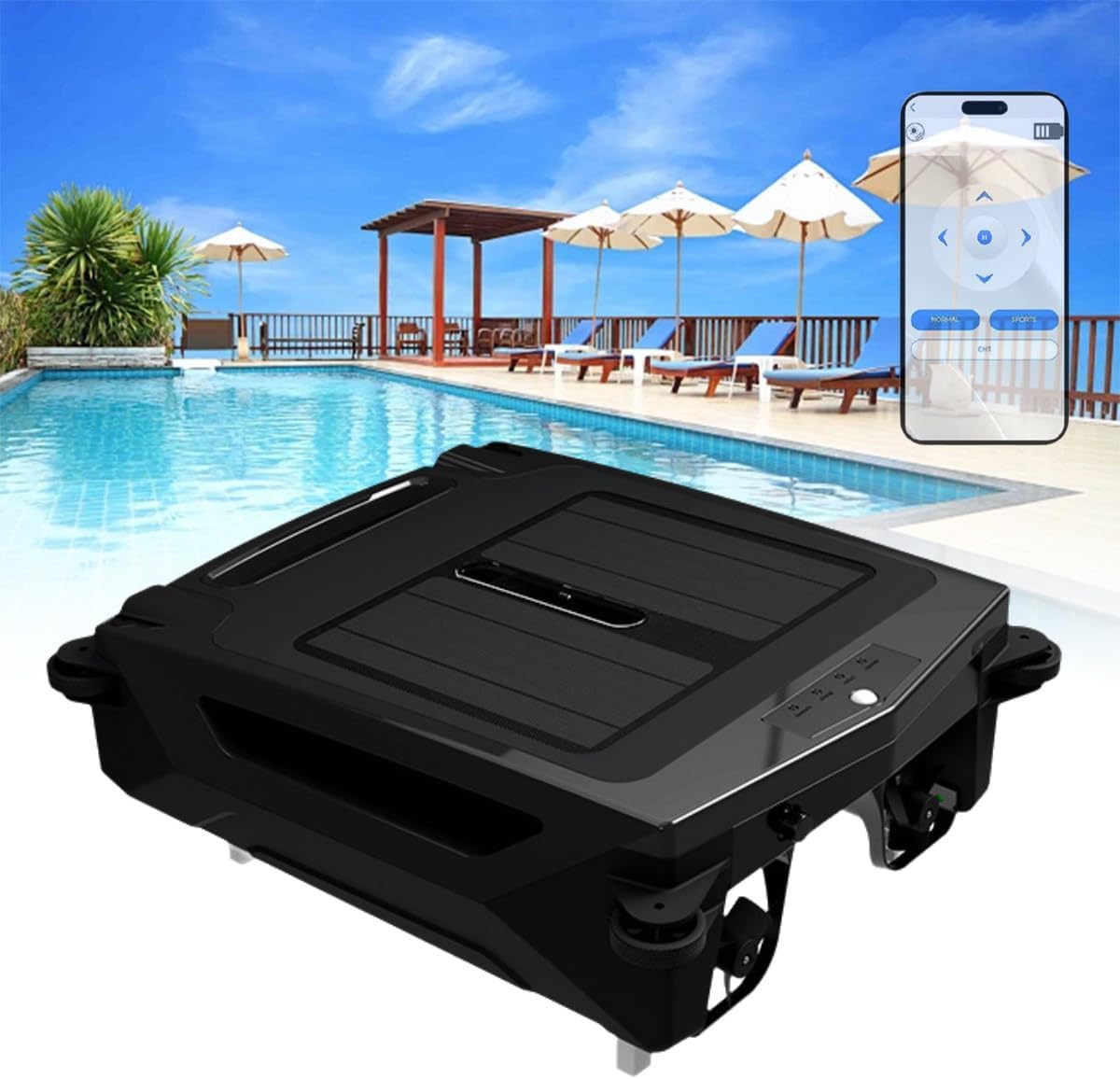 Automatic Cordless Pool Skimmer, Automatic Robotic Pool Cleaner, Automatic Pool Skimmer Cleaner Robot, Smart Obstacle Avoidance, Two Speed Modes, Waste Collection, for All Swimming Pool
