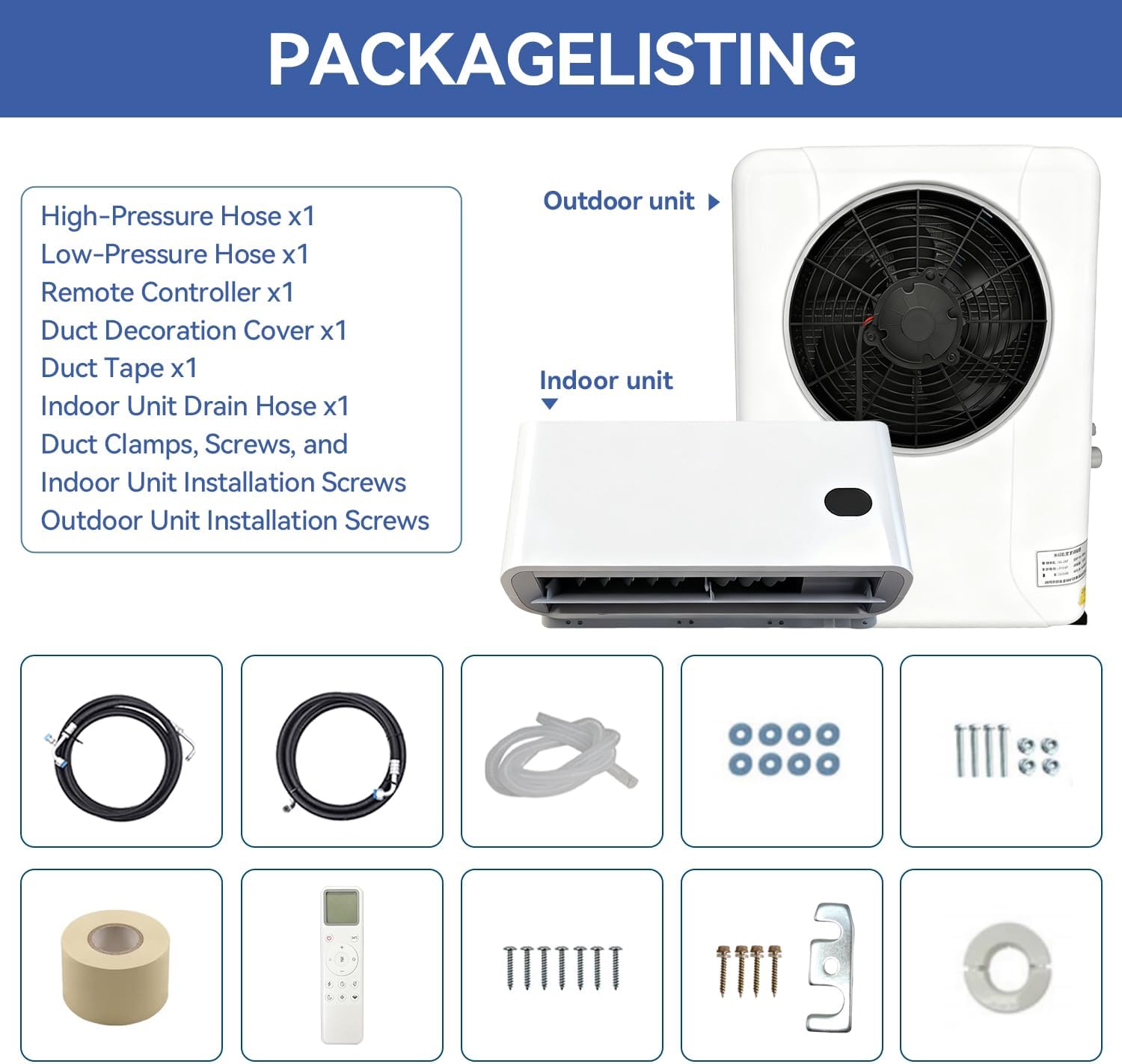 12V DC Air Conditioner Truck Air Conditioner for Rvs, Trucks, Construction Vehicles etc, Electric Split Parking A/C Silent Air Outlet Fast Cooling 10500BTU
