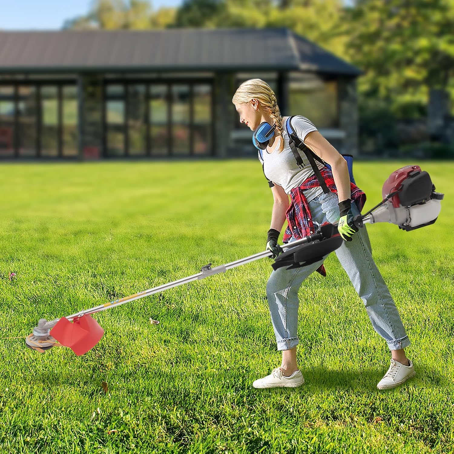 Weed Wacker Gas Powered, 35.88CC Cordless String Trimmer/Edger, 4 Stroke Hedge Trimmer and Brush Cutter Blade Pole Saw, Multi Yard Care Tool Lawn Equipment, Goggles & Shoulder Strap Included