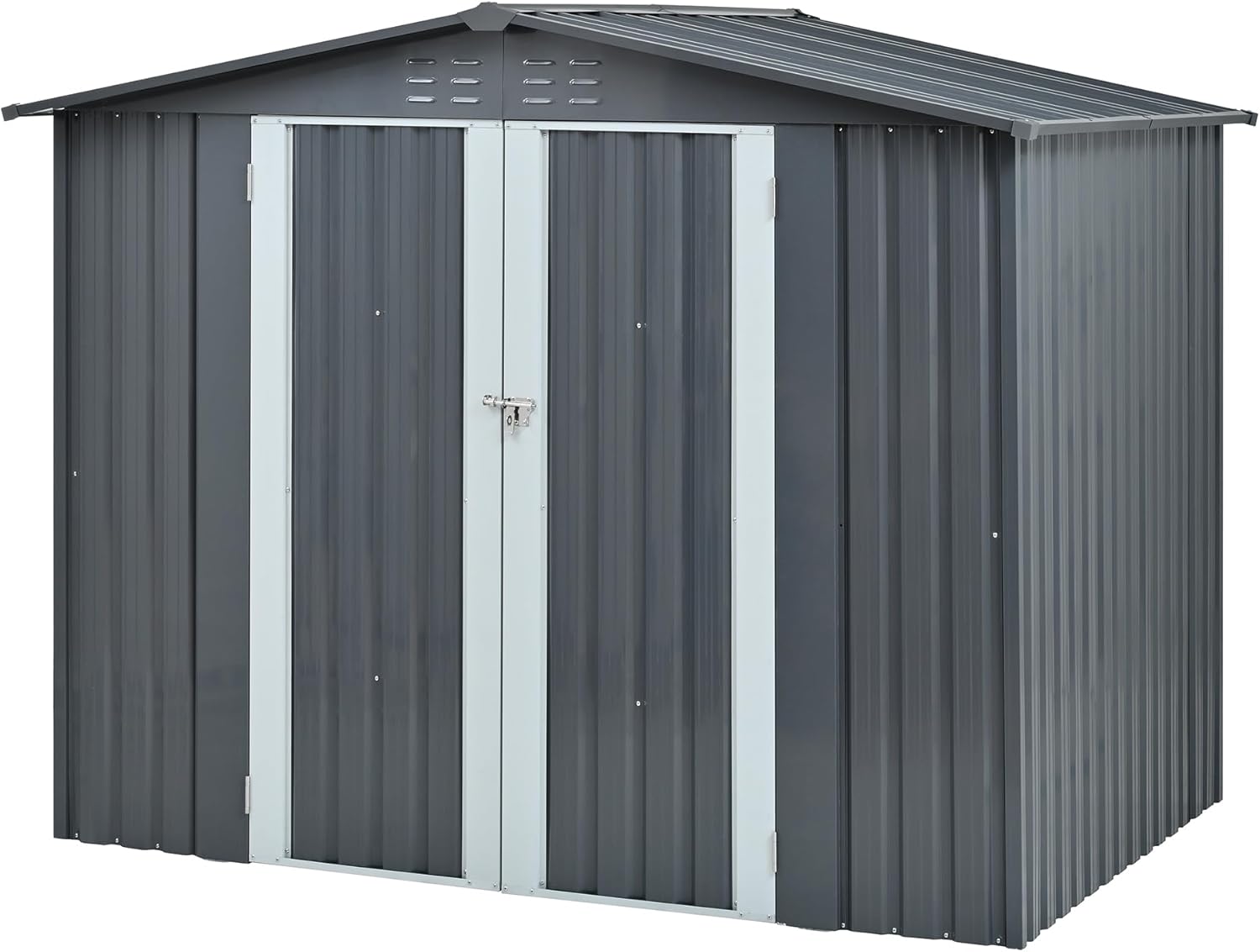 6x8 ft Metal Storage Shed with Double Doors Heavy Duty Galvanized Steel Outdoor Shed with Lockable Handles Garden Tool Organizer for Lawn Mower Yard Equipment Patio Furniture Metal Grey