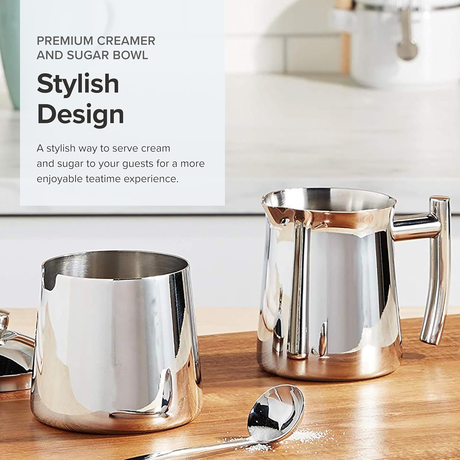 Frieling USA 18/10 Stainless Steel Sugar and Creamer Set - Coffee & Tea Accessories with 10 Oz Metal Creamer Pitcher & Sugar Bowl with Lid (Pack of 6)