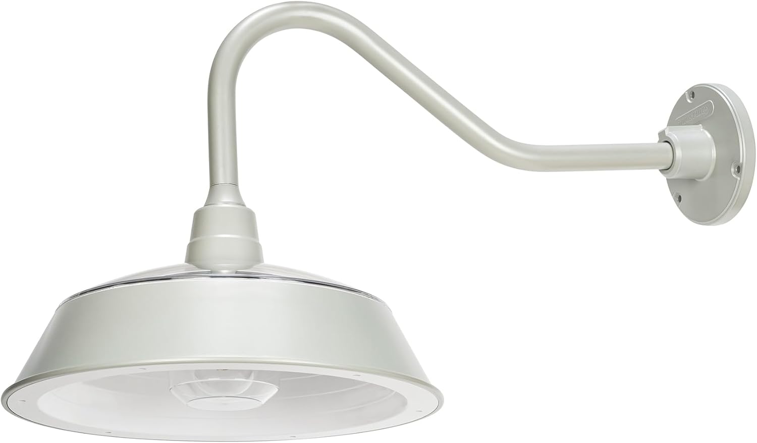 Gama Sonic Solar Barn Light for Outdoors with 14.5” Metal Dome Lamp, Bright 250-Lumen LED, Wall-Mount Gooseneck, Dusk-to-Dawn, Warm White 2700K, Aluminum, Integrated Solar Panels, Waterproof (Grey)