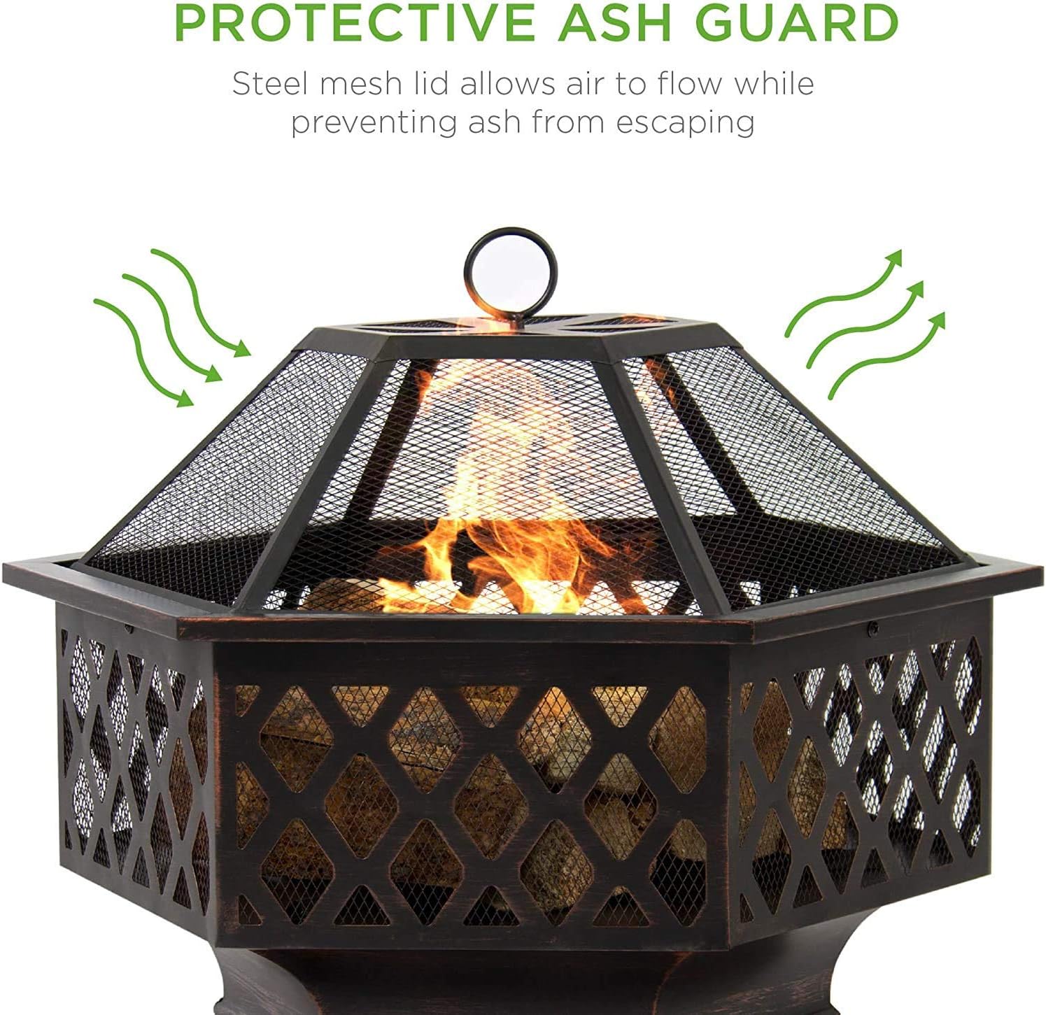 Fire Pit Steel Wood Burning w/Flame-Retardant Mesh Lid Fireplace Patio Backyard Steel Firepit Bowl Heater