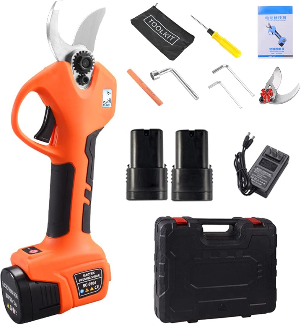 Electric Pruning Scissors Shears, Professional Cordless Pruner Trim Secateurs Branch Trimmer with 2PCS Rechargeable Lithium Battery Powered, Garden Tools Gift, 28mm(1.1 Inch) Cutting Diameter