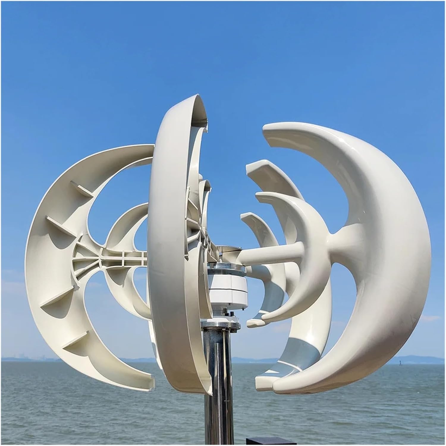 Wind Turbine Generator Kit, 3000W Vertical Wind Turbine with Free Charging Controller Yacht Farm Household Farm for Hybrid Solar Wind System(White,12V)