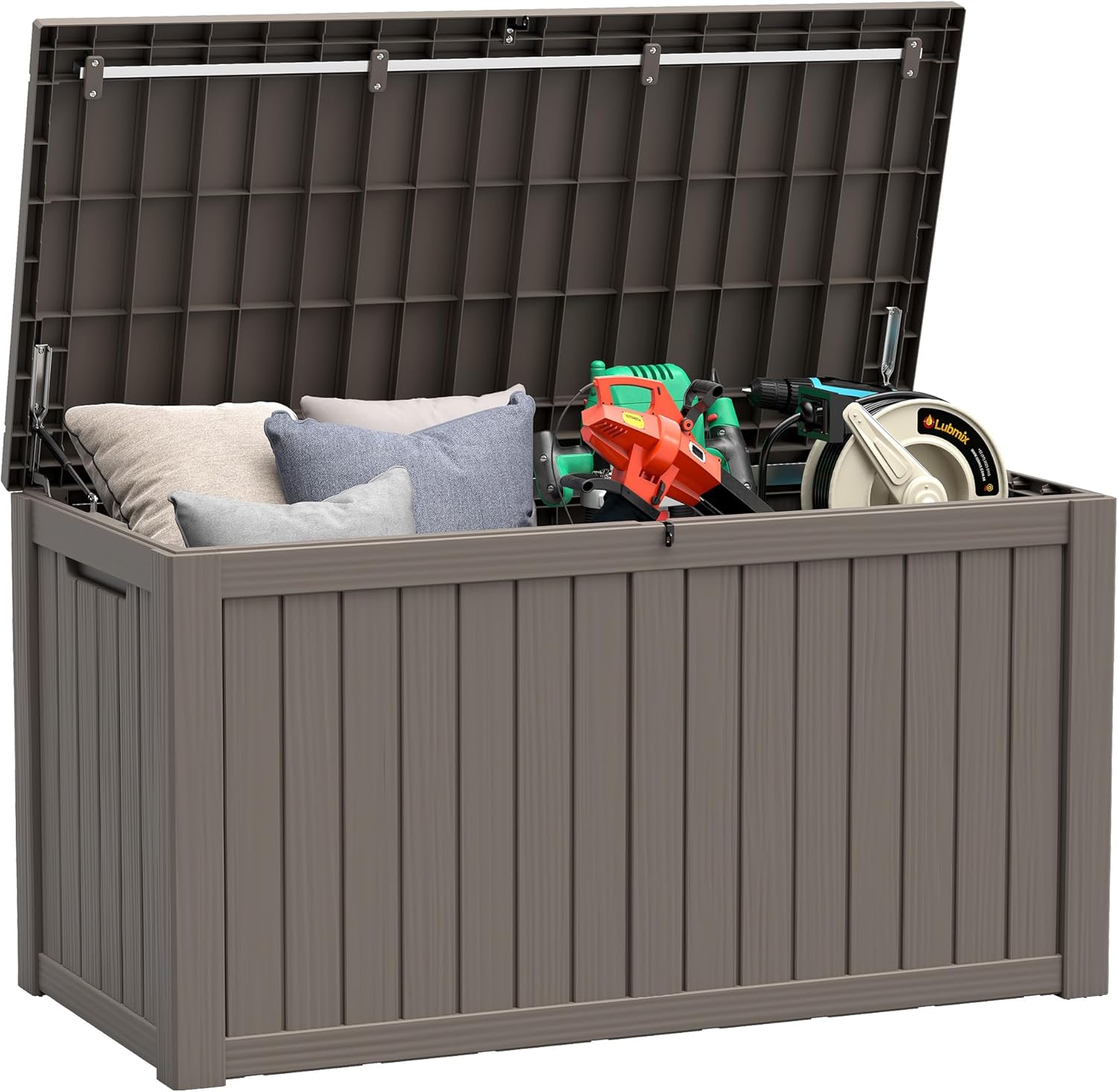 NUNU LAB 180 Gallon Outdoor Storage Box Waterproof, Outside Package Delivery Deck Boxes with Lockable Lid, Backyard Storage Bin For Garden Tools, Patio Cushions, Gray