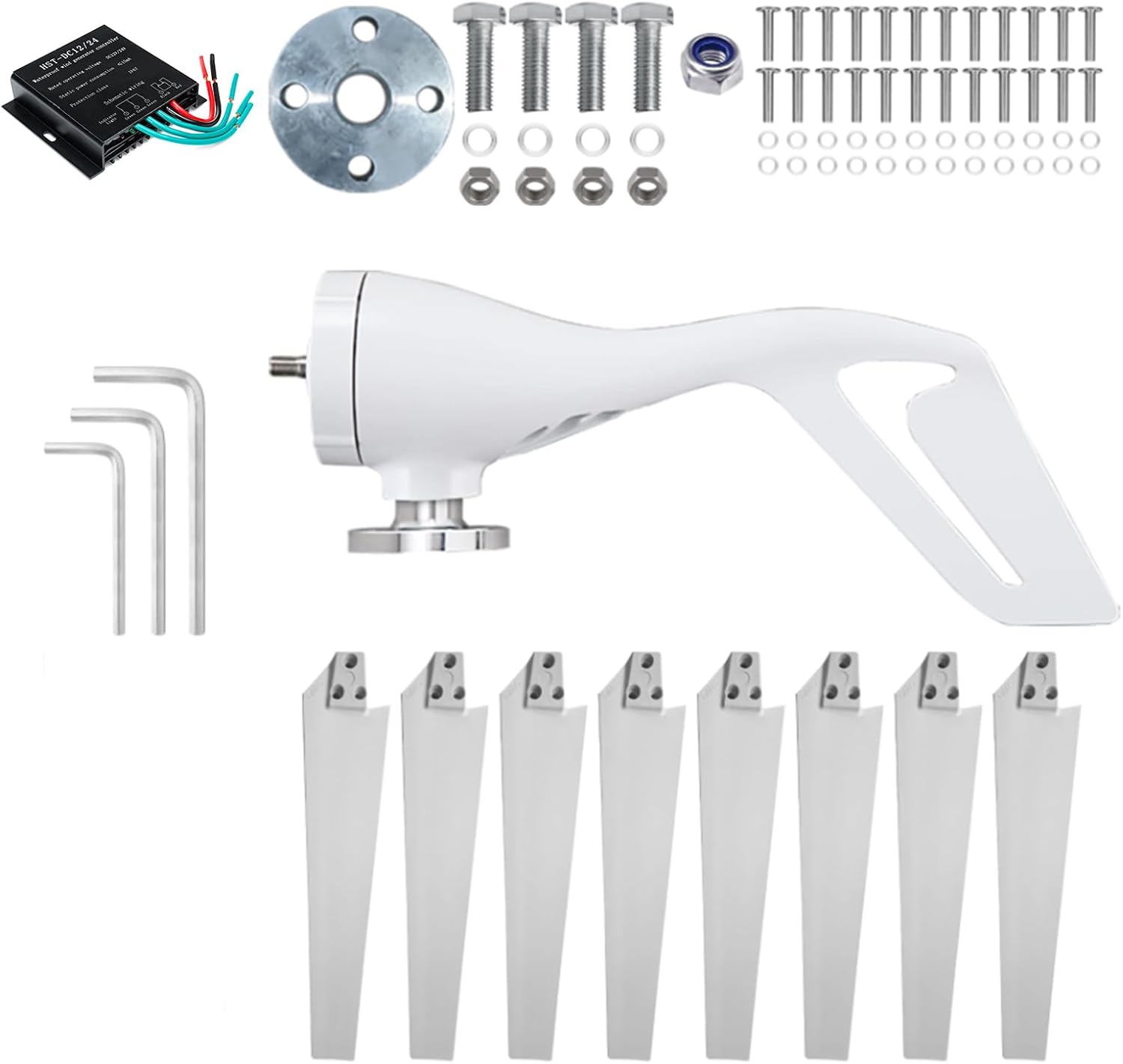 Efficient Wind Turbine Generator Kit - 12V/24V/48V W/8 Blade Outdoor Windmill Power Generator Kit W/Charge Controller for Solar Power Generation System (8000W)