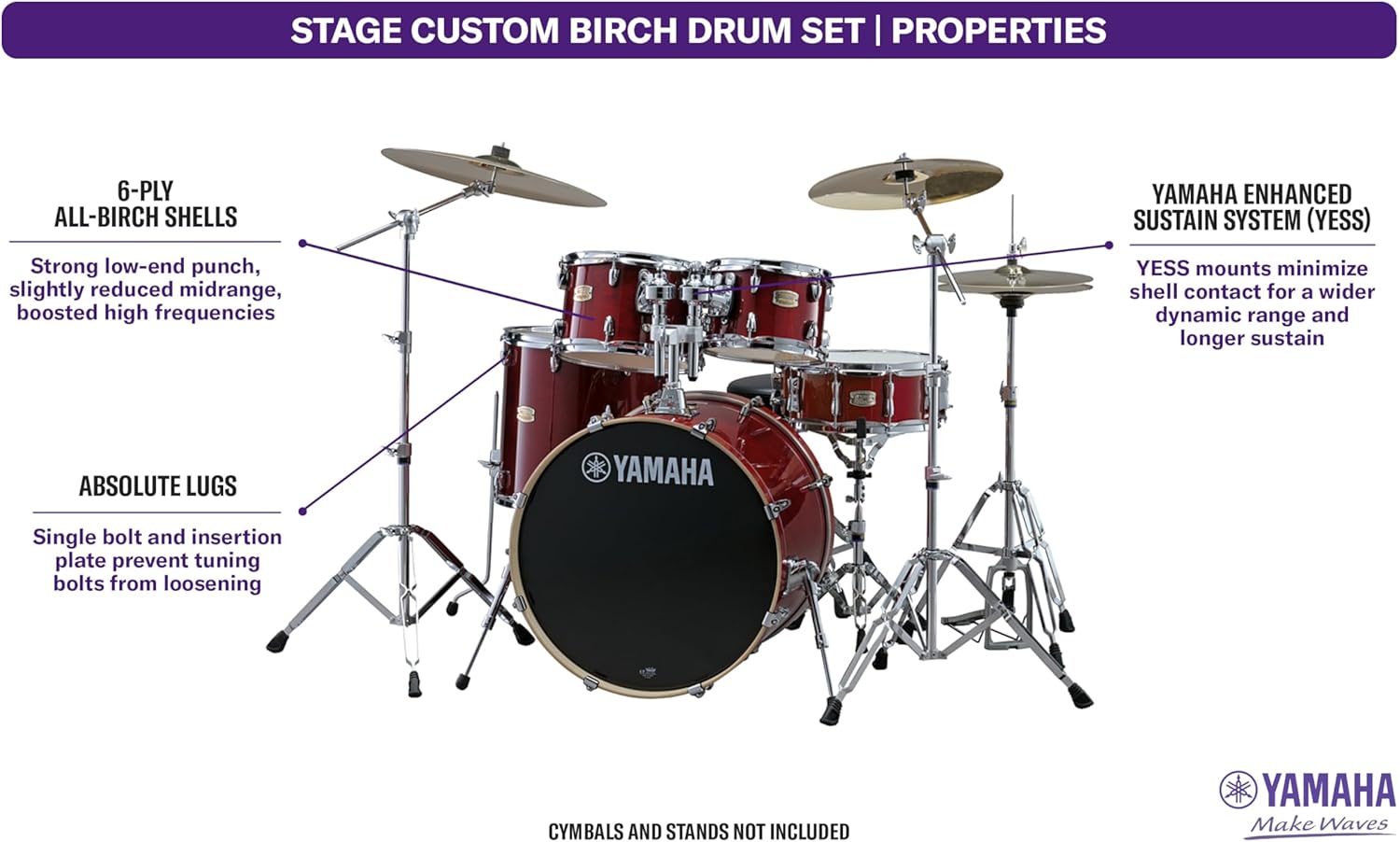 Yamaha Stage Custom Birch 5pc Drum Shell Pack With a 20