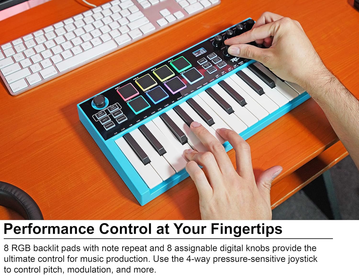 Audisavings Bundle: Rockville M25 25 Key USB Wireless MIDI Keyboard Controller With Bluetooth+8 Pads Bundle with Rockville RCM PRO Studio/Recording Condenser Microphone (2 Items)