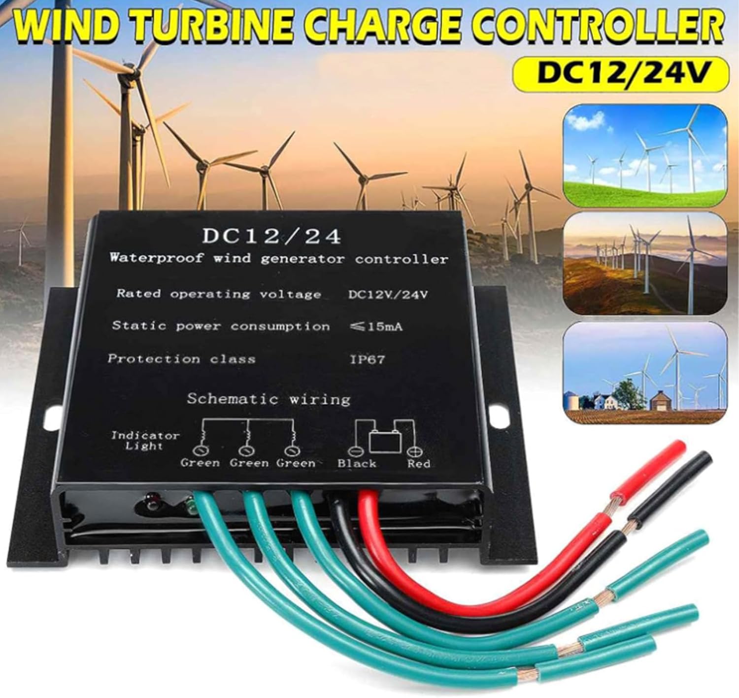 12v, 12V 24V 48V 220V 9000W Wind Turbines Generator Controller, Waterproof Battery Charge Overvoltage Protection Controller for DC Wind Turbines(Black)