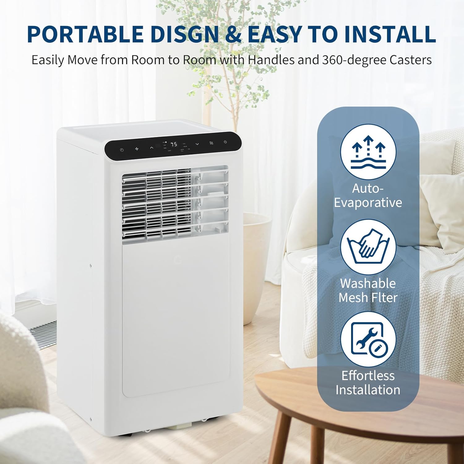 10000BTU Portable Air Conditioners w/Remote/LED Control, Free Stand Cooling Portable AC Unit for Room up to 450 sq. ft, 3-in-1 AC (Cool, Fan, Dehumidifier), 24Hrs Timer,Quiet Sleep Mode(45dB)