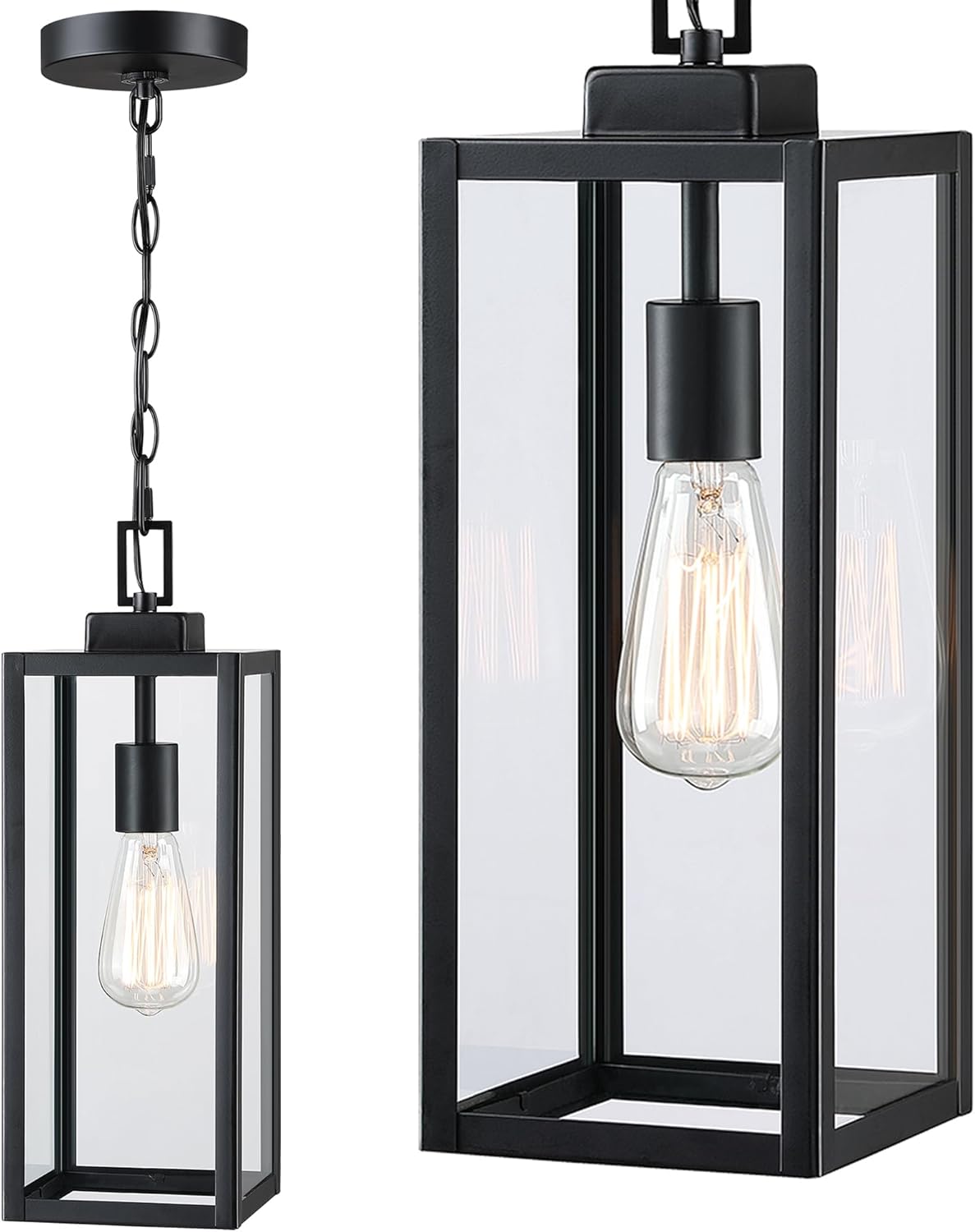 17 Inch Outdoor Pendant Light for Porch,Metal and Glass Outside Hanging Light Ceiling Mount Exterior Hanging Lantern for Patio Entrance Front Door Pendant,E26