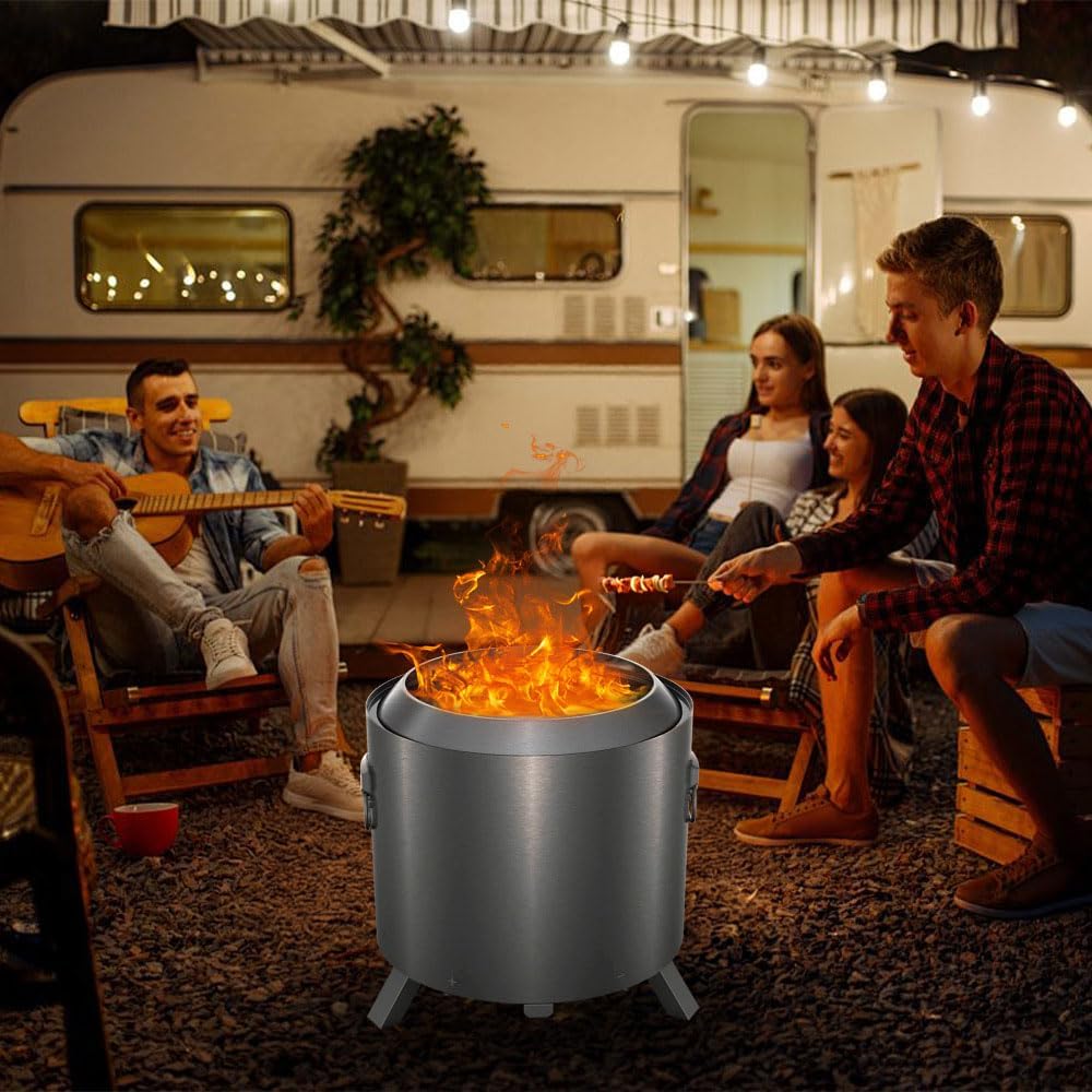 18 Inch Smokeless Fire Pit, Smoke Portable Firepits,Wood Burning Portable Stainless Steel Outdoor Firepit for Camping Party,Backyard,Garden