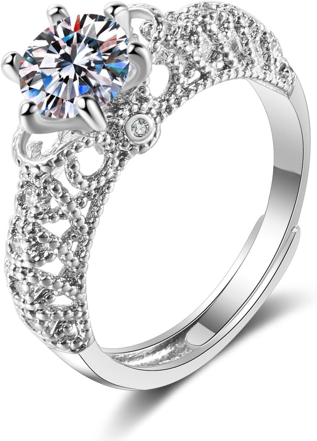 18K White Gold Rings, Eternity Band Moissanite 6 Prongs Silver Ring for Valentine's Day