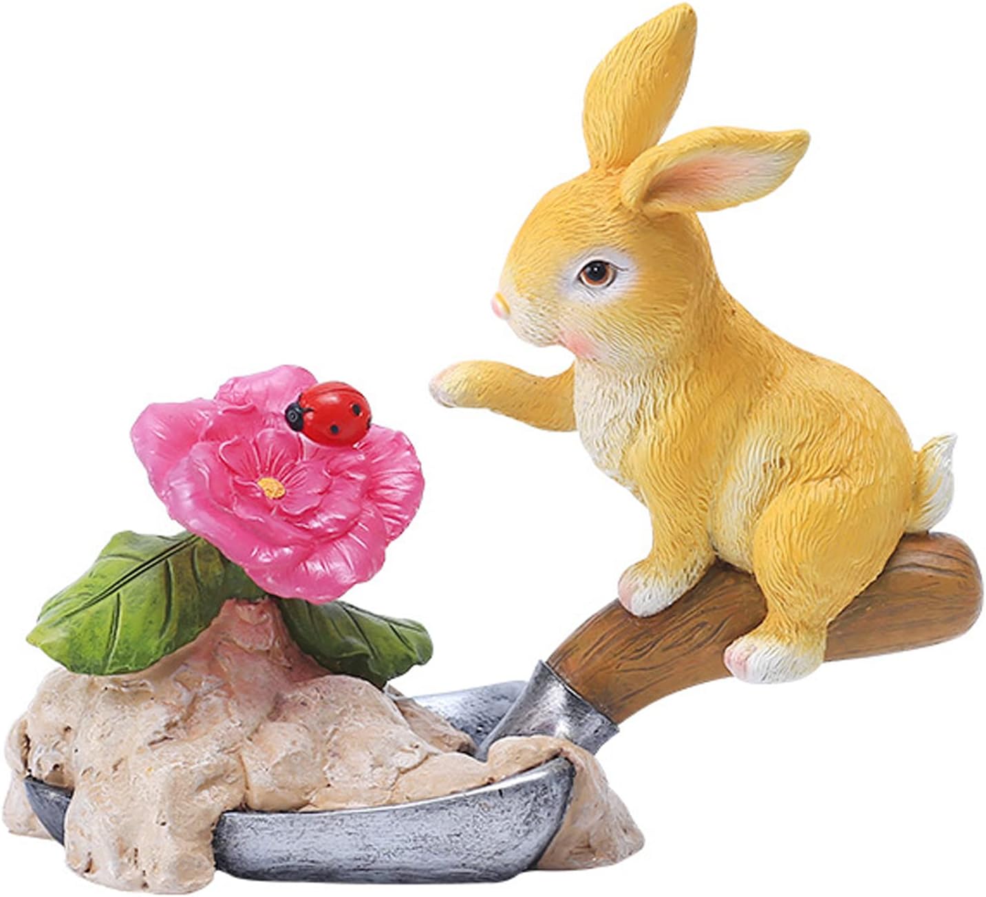 MBROS Garden Statue, Resin Rabbit Figurine Playing Flower with Forklift Solar LED Lights, Garden Decor for Patio Yard Lawn Easter Bunny Decorations for Family, Outdoor Ornament Gifts,Yellow
