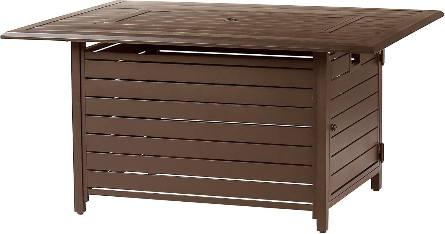 Rectangular 48 in. x 36 in. Aluminum Propane Fire Pit Table, Glass Beads, Two Covers, Lid, 57,000 BTUs in Brown Finish