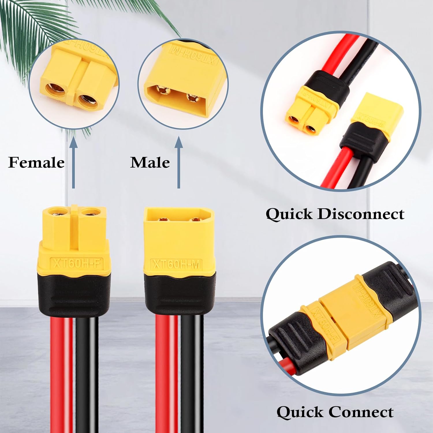 12AWG XT60 Extension Cable 50FT XT60 to XT60 Cable with Male to Female Connector for RC Battery Portable Power Station Solar Panel