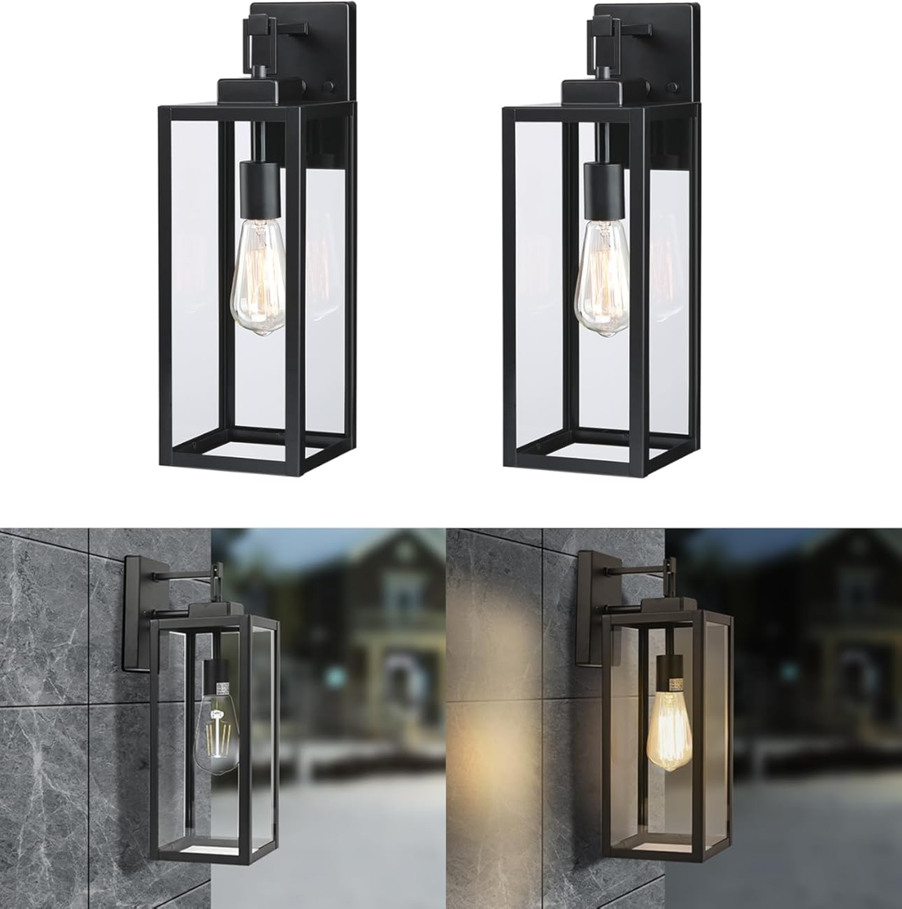 2 Pack Large Outdoor Wall Sconce, 18 Inch Black Wall Lantern Large Size Porch Light for House Outside Wall Light Fixture for Garage, Patio Light with with Glass Shade, E26 Socket