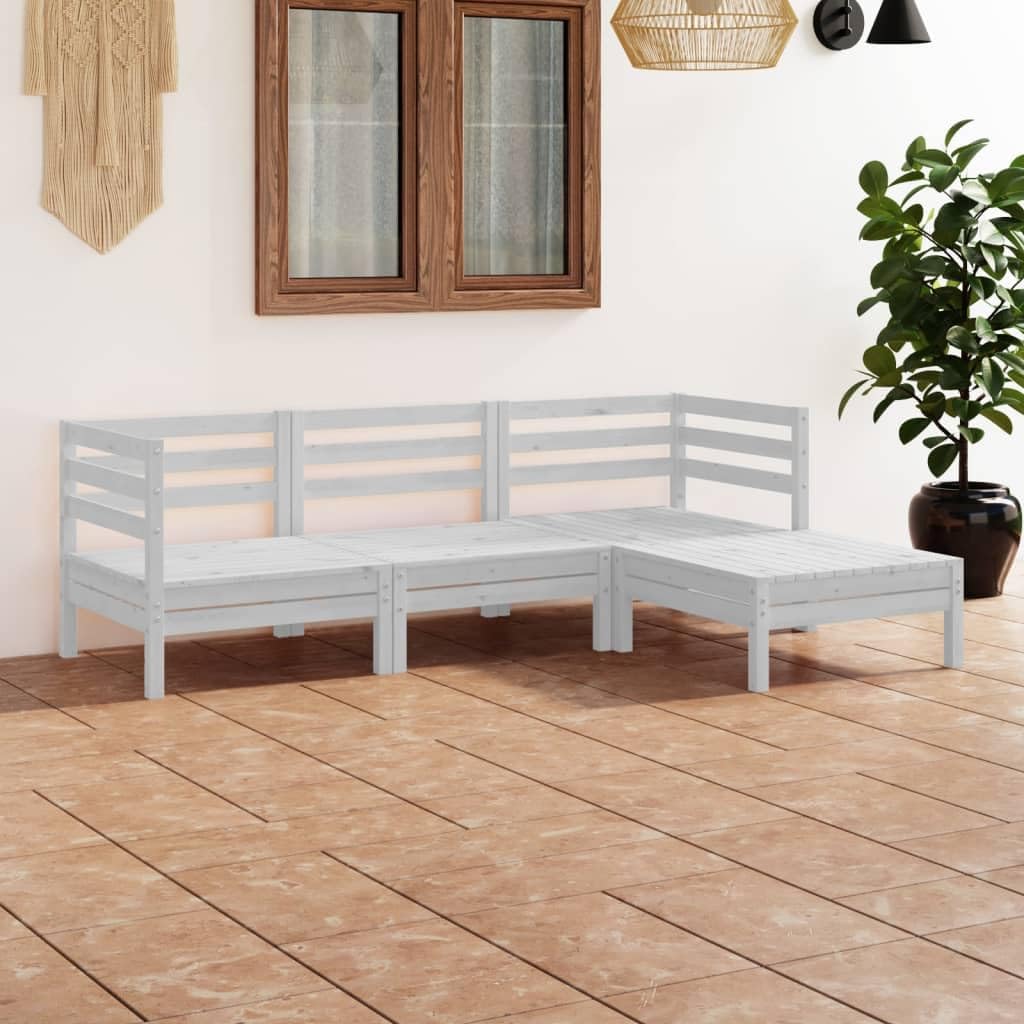 4 Piece Patio Lounge Set Solid Pinewood White Garden Furniture