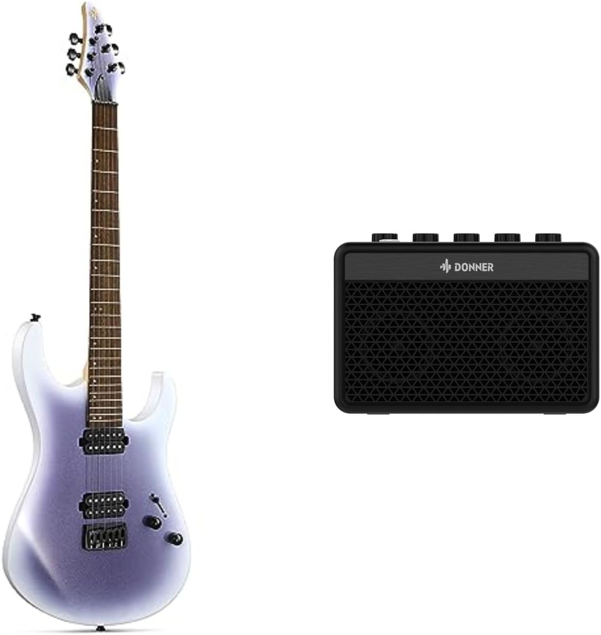 Donner Solid Body Electric Guitar, 39 Inch Metal Electric Guitarble and Donner Mini Guitar Amp Small Electric Amplifier 5W