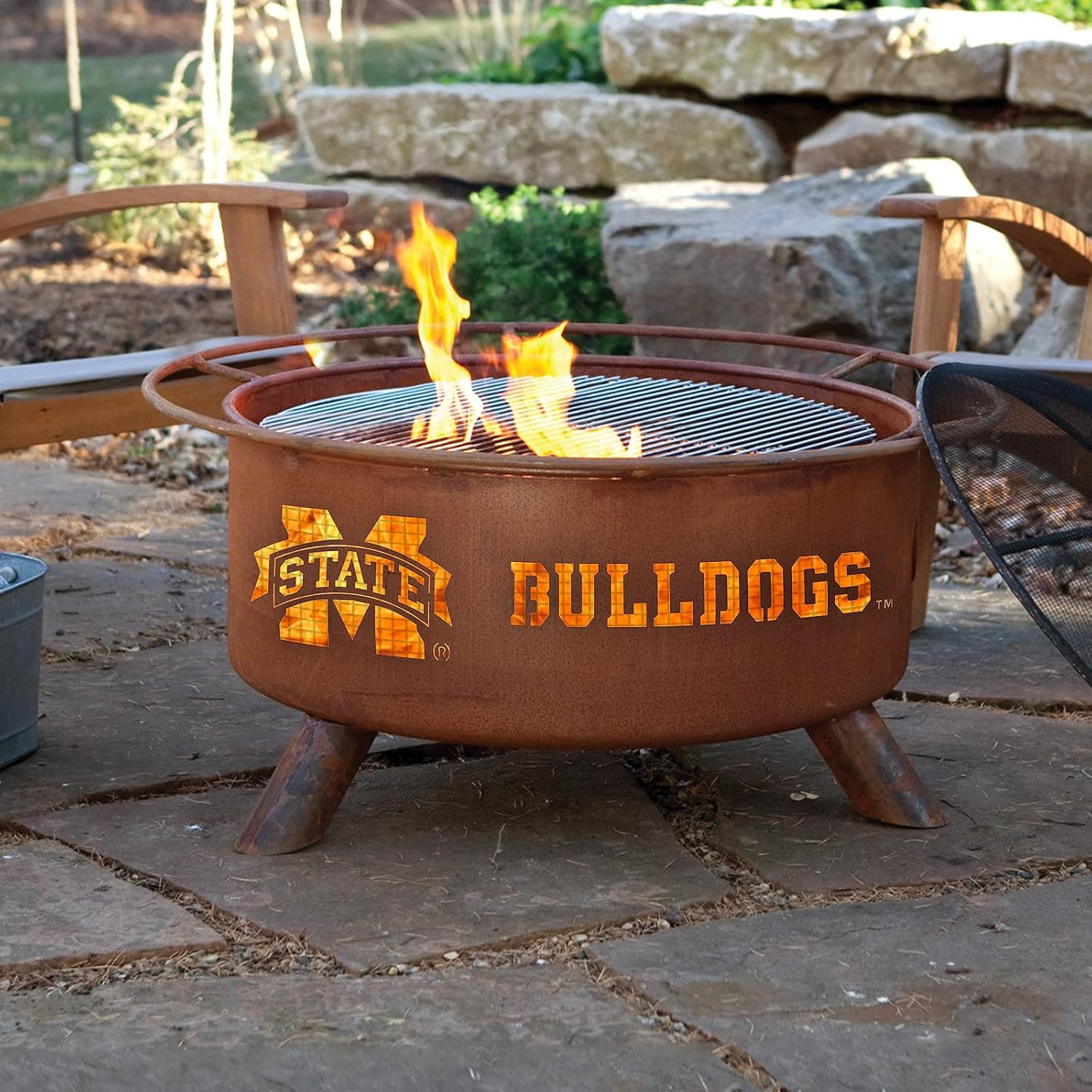 Patina Products F246 Mississippi State Steel Outdoor Fire Pit - 24 x 24 x 11 inch - Natural Rust Patina Finish