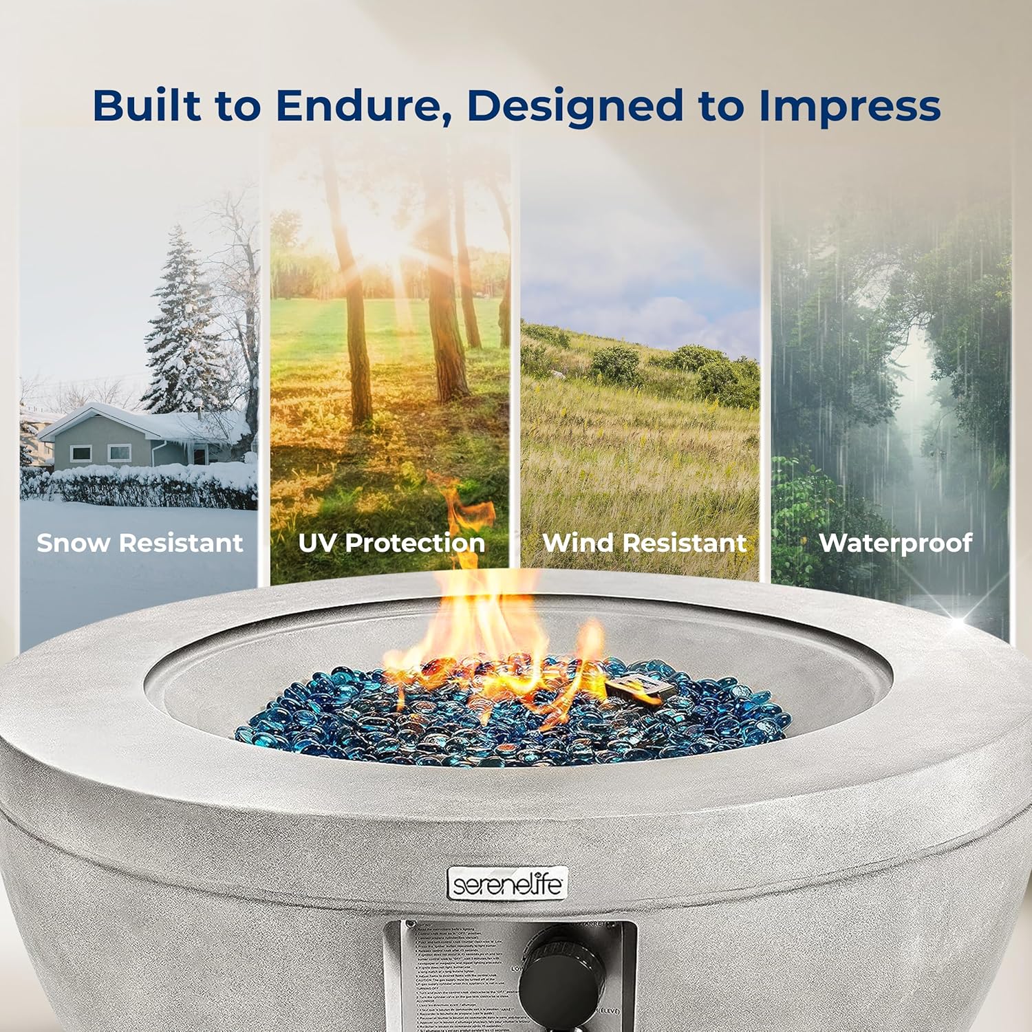 SereneLife SLNFBAL7 Propane Fire Pit Table – 40,000 BTU Outdoor Gas Fire Table w/Adjustable Flame Control, CSA/ETL Certified, Weather-Resistant, Thermocouple Safety, PVC Cover & Lava Rocks