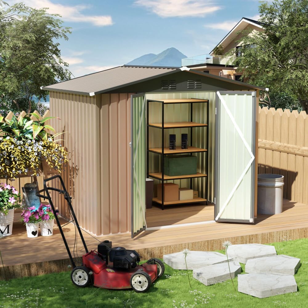 8FT x 6FT Apex Roof Galvanized Steel Garden Shed - Patio Backyard Outdoor Storage House 8x6FT