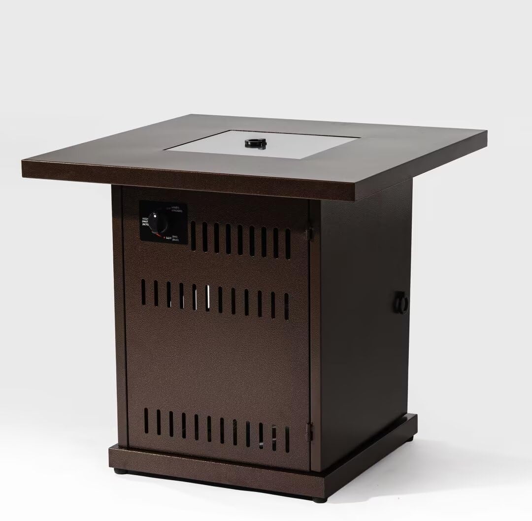 28'' Propane Square Fire Pit Table, 50,000 BTU Steel Gas FirePit for Outdoor, Outside Patio Deck and Garden, Propane Fire Table with Magnetic Lid, Cover-Storage Basket and Lava Rock, Black