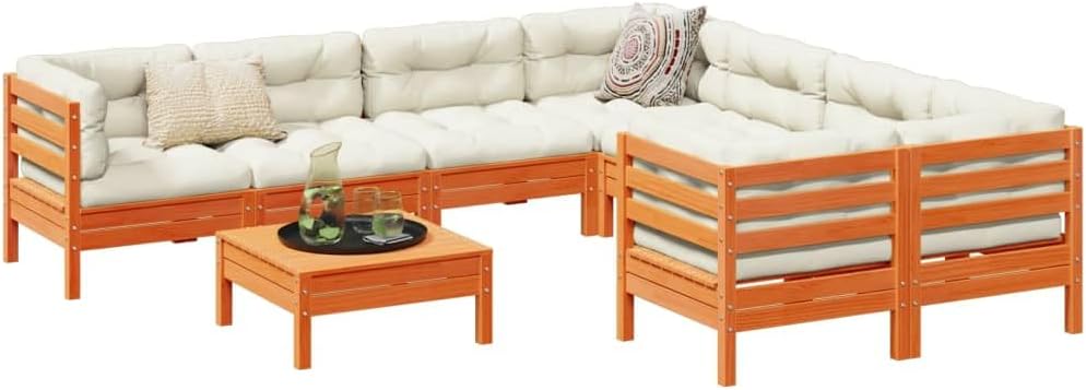 9 Piece Patio Sofa Set with Cushions Wax Brown Solid Wood Pine,Durable Solid Pinewood Garden Sofa Set for Outdoor Relaxation and Gatherings Patio Furniture Sets