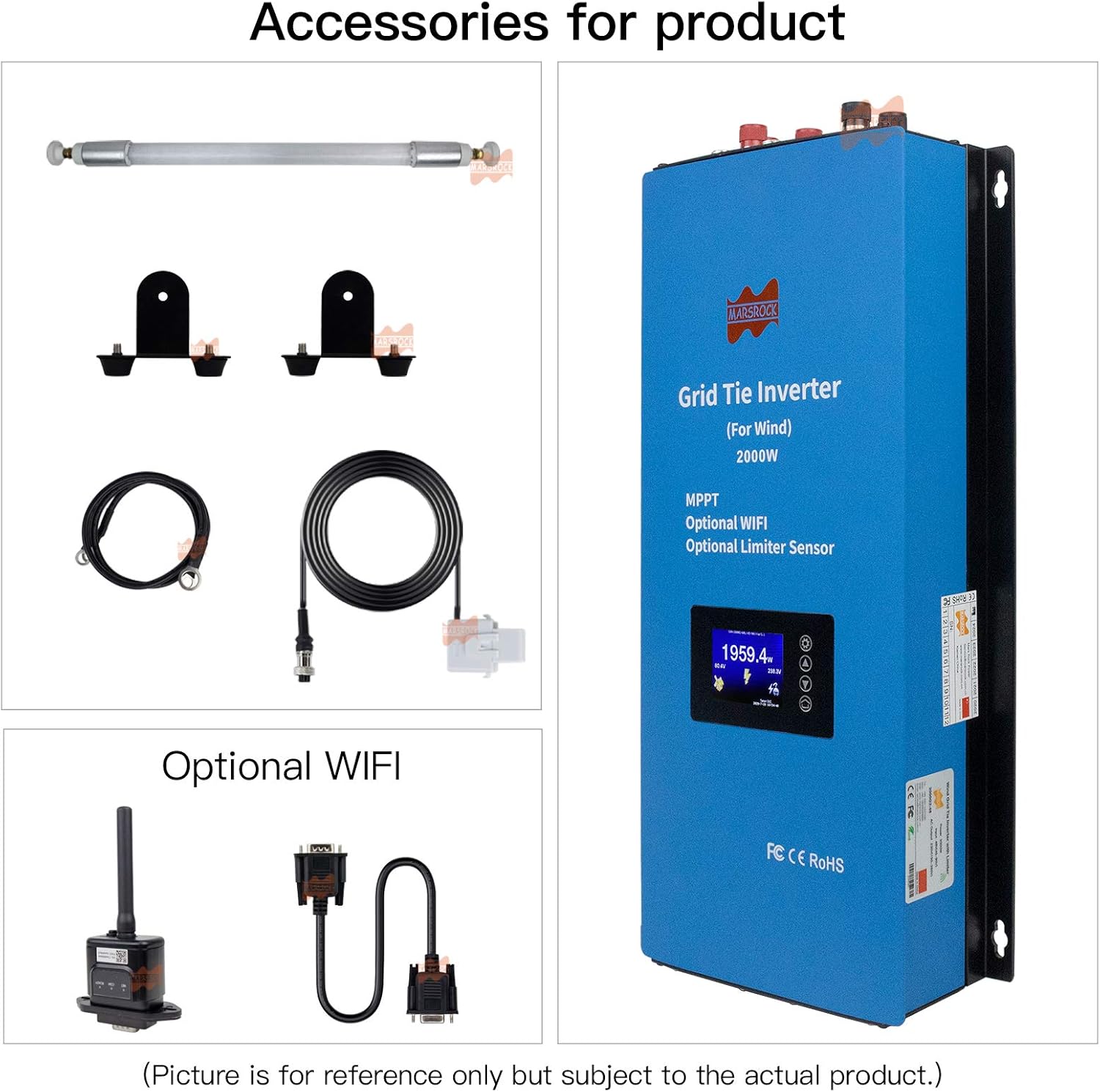 Mars Rock 2000W Wind Grid Tie Inverter with Limiter, Pure Sine Wave Inverter,Converts 45-90V DC Input to 240V AC Output,Perfectly Compatible with Home Wind Power Systems