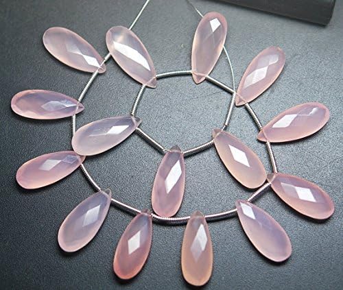 4 match pair - rose pink chalcedony faceted pear briolettes 8x20mm large size