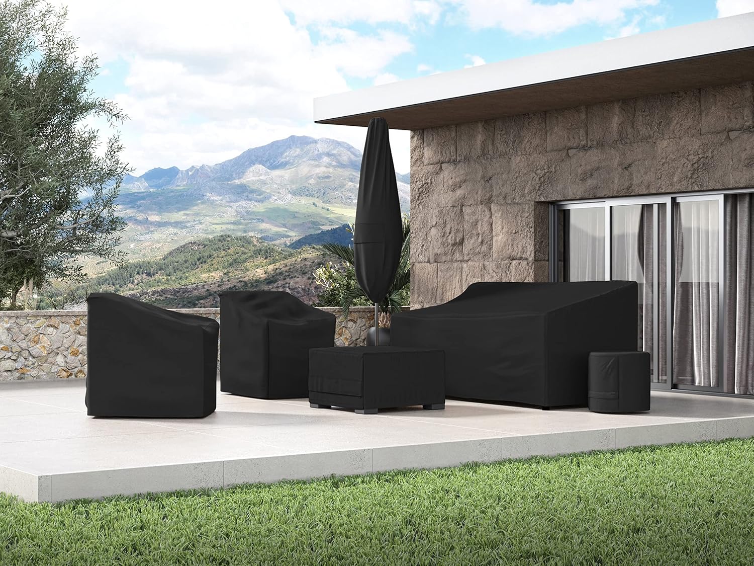 Covermates Ultima Rectangular Ottoman Cover – Heavy-Duty 600D Polyester, Drawcord Hem, Covered Mesh Vent, Double-Stitched Seams, Weather-Resistant Outdoor Protection, 40W x 28D x 22H, Ripstop Black