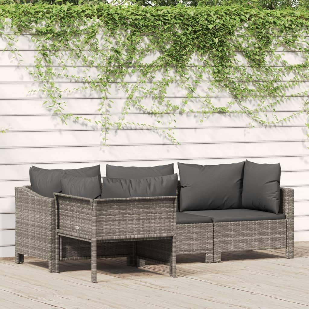 4 Piece Patio Lounge Set with Cushions Gray Poly Rattan,Luxurious Garden Lounge Set: Durable Poly Rattan with Comfortable Cushions Furniture Sets for Patio, Lawn & Garden