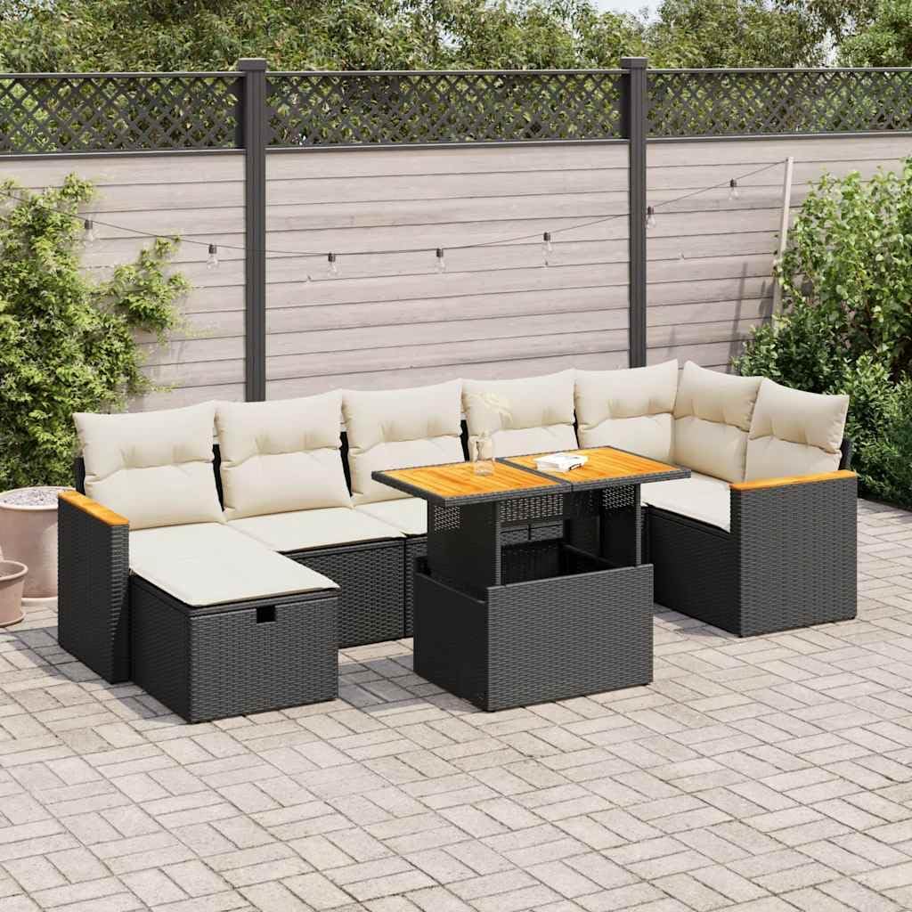 5-Piece Modular Garden Sofa Set with Removable Cushions, Black and White Outdoor Furniture for Patio, Terrace, and Garden, Durable PE Rattan with Storage Armrests