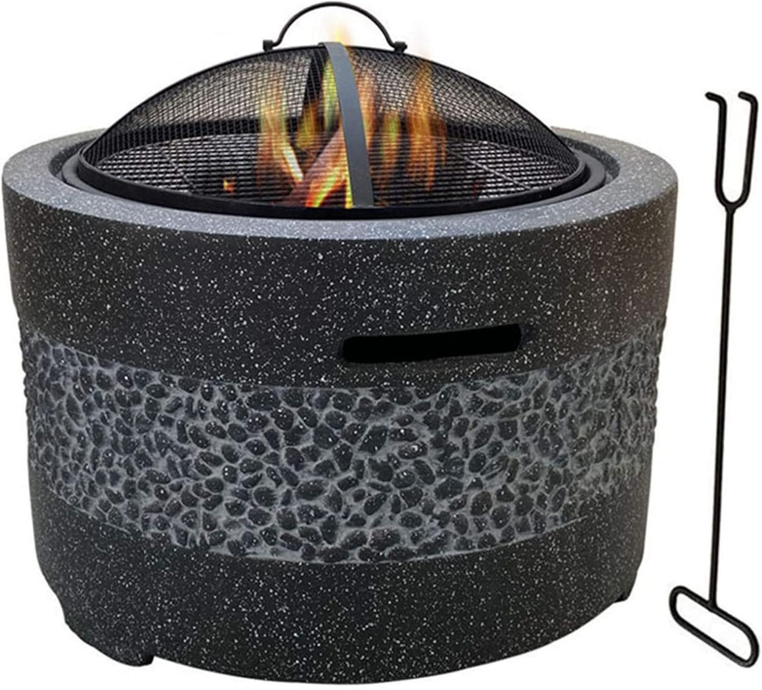 Outdoor Fire Pit Round Outdoor Fire Pit Bowl and Grill, 55 Cm Artificial Stone, Used for Outdoor Terraces, Three-in-one Large Fire Pit, Gray