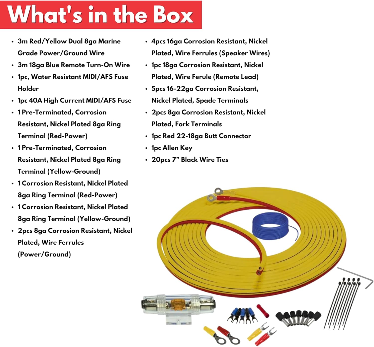 Stinger SEA4287 Marine Complete Amplifier Installation Kit 7-Meters of 8 Gauge Power + Ground