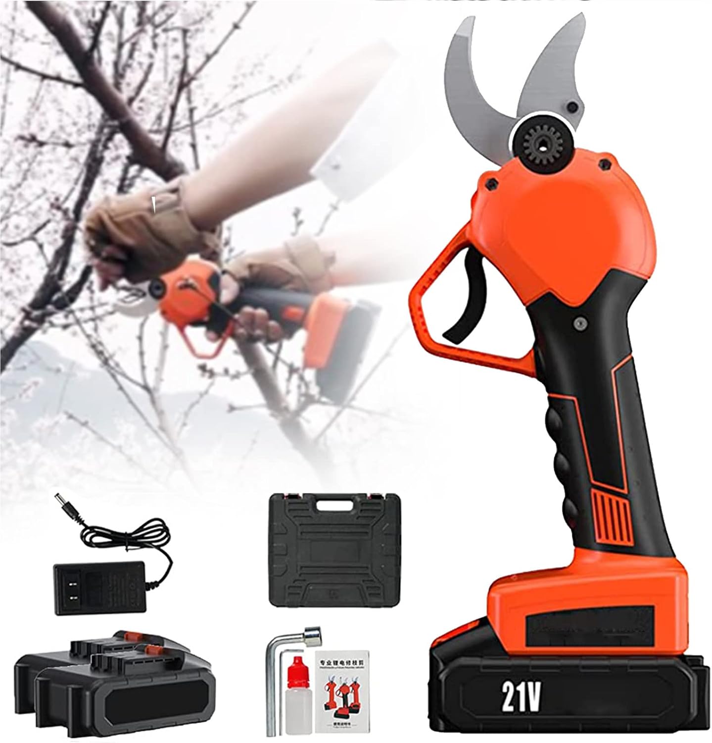 21V Professional Electric Secateurs,Portable Electric Garden Shears,Cordless Electric Pruning Shears,30MM Cutting Diameter,3-4 Working Hours,for Hedge,Tree,Bush,Orchard