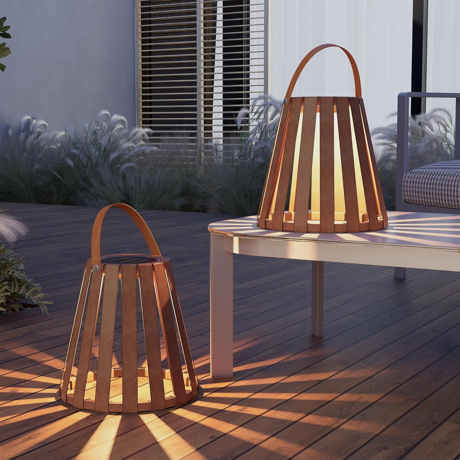 Solar Yard 2-Pack Solar Outdoor Lanterns, Outdoor Floor Lamps, Solar Powered Decor Lanterns Lights with Waterproof Faux Leather for Porch, Patio