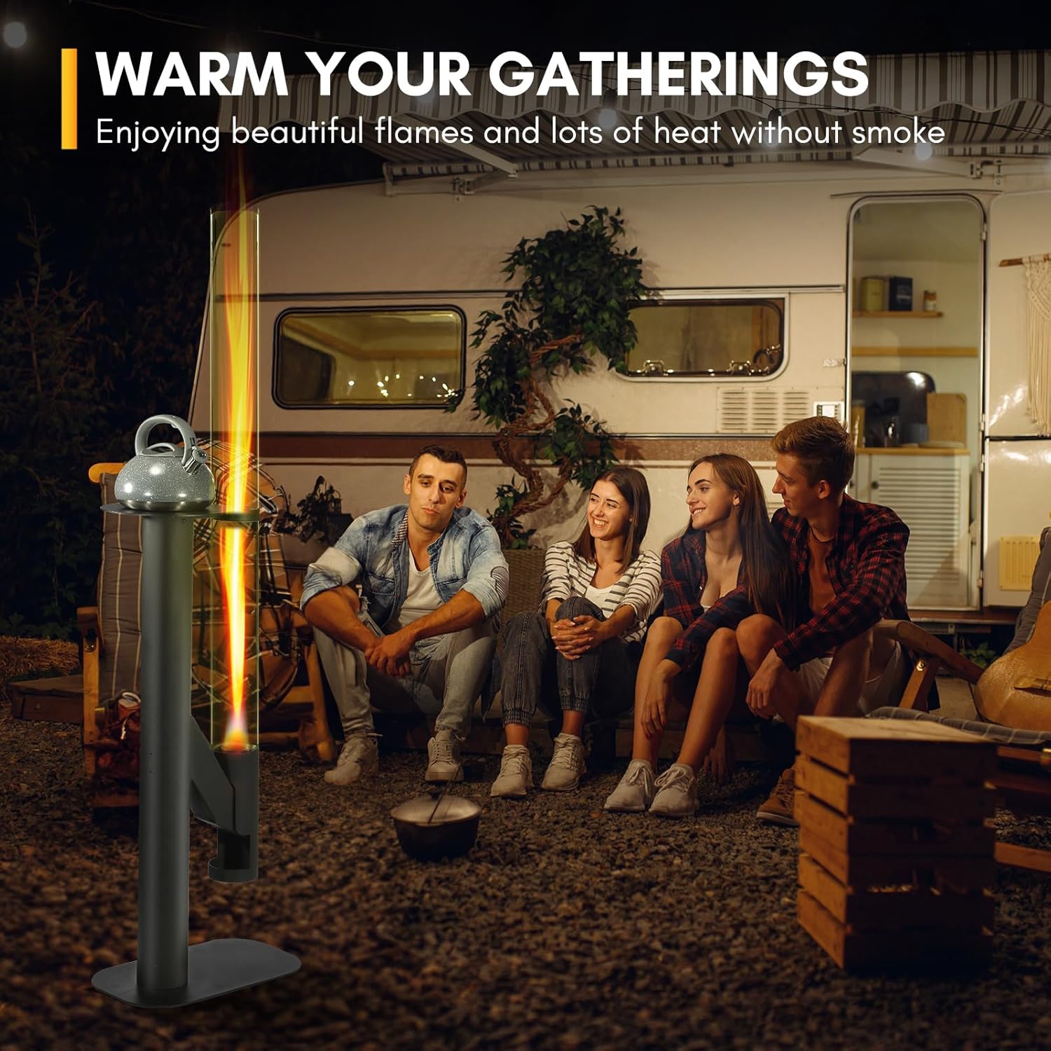 Rayzi 67 Inch Outdoor Pellet Heater, Patio Heater Wood Pellet Stove, Pellet Fire Pit for Outdoor - Smokeless Wood Pellet Burning Flame, Outside Backyard Bonfire, Fireplace for Camping Garden Picnic