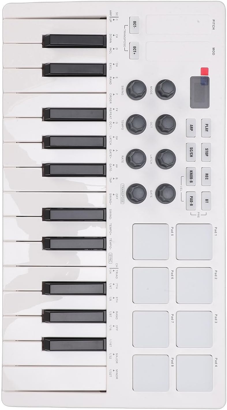 Asixxsix 25 Key Midi Keyboard Controller, with 8 Backlit Drum Pads, 8 Knobs, Portable Beat Maker Machine for Music Production, Velocity Sensitive, LED Display, Arpeggiator