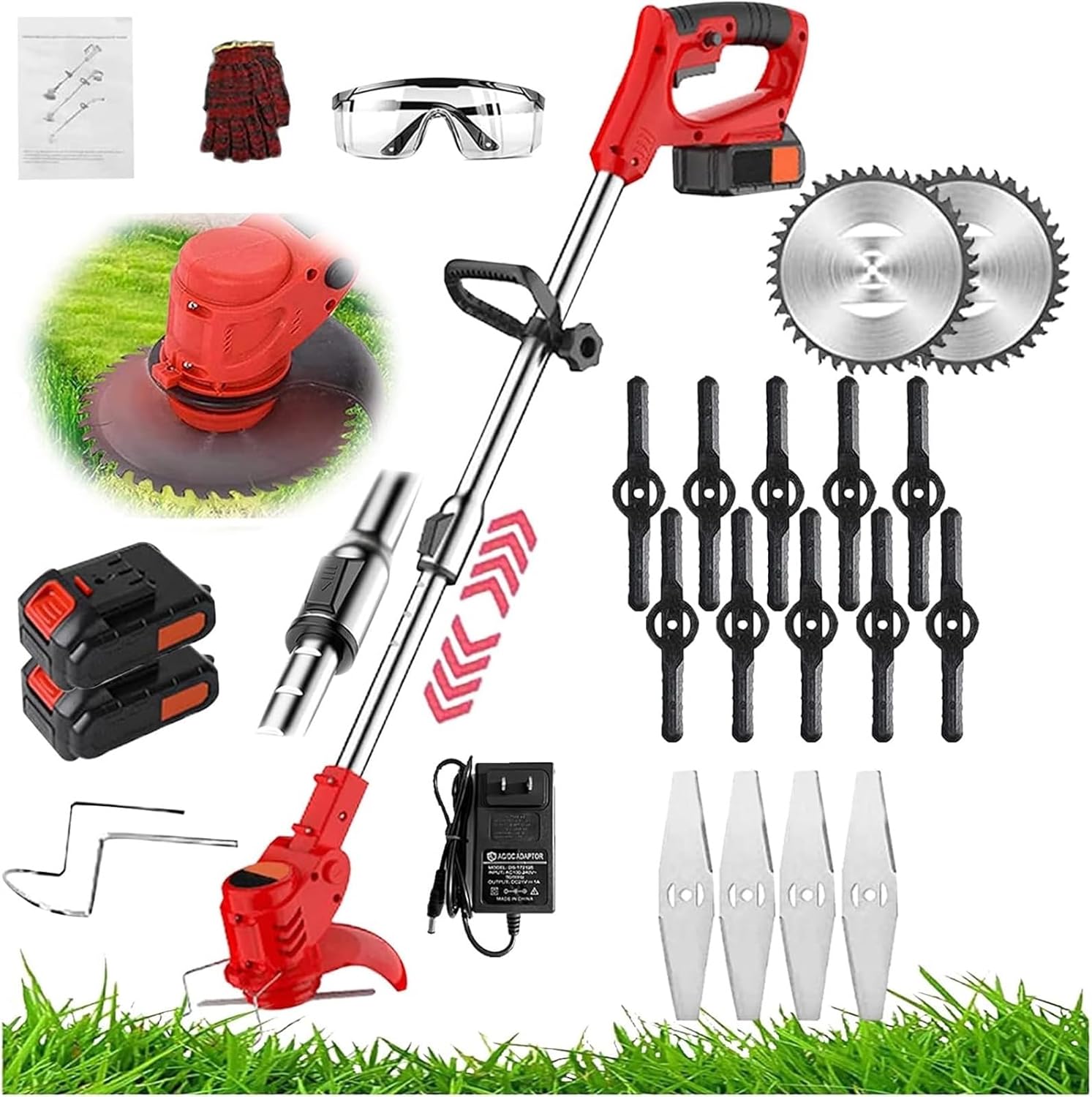 Cordless Lawnmower, with 2 Battery Electric Grass Trimmer Edger Lawn Mower 21v Lithium-ion Battery Powered Weed Tiller Lawn Mower Electric Lawn Mower