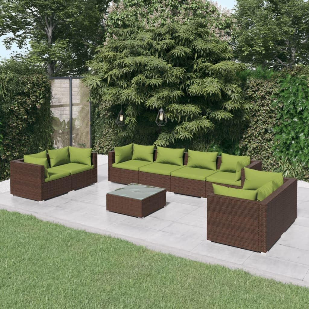 9 Piece Patio Lounge Set with Cushions Poly Rattan Brown,Ultimate Outdoor,: Modular Patio Lounge Set for Comfort and Versatility Furniture Sets for Patio, Lawn & Garden