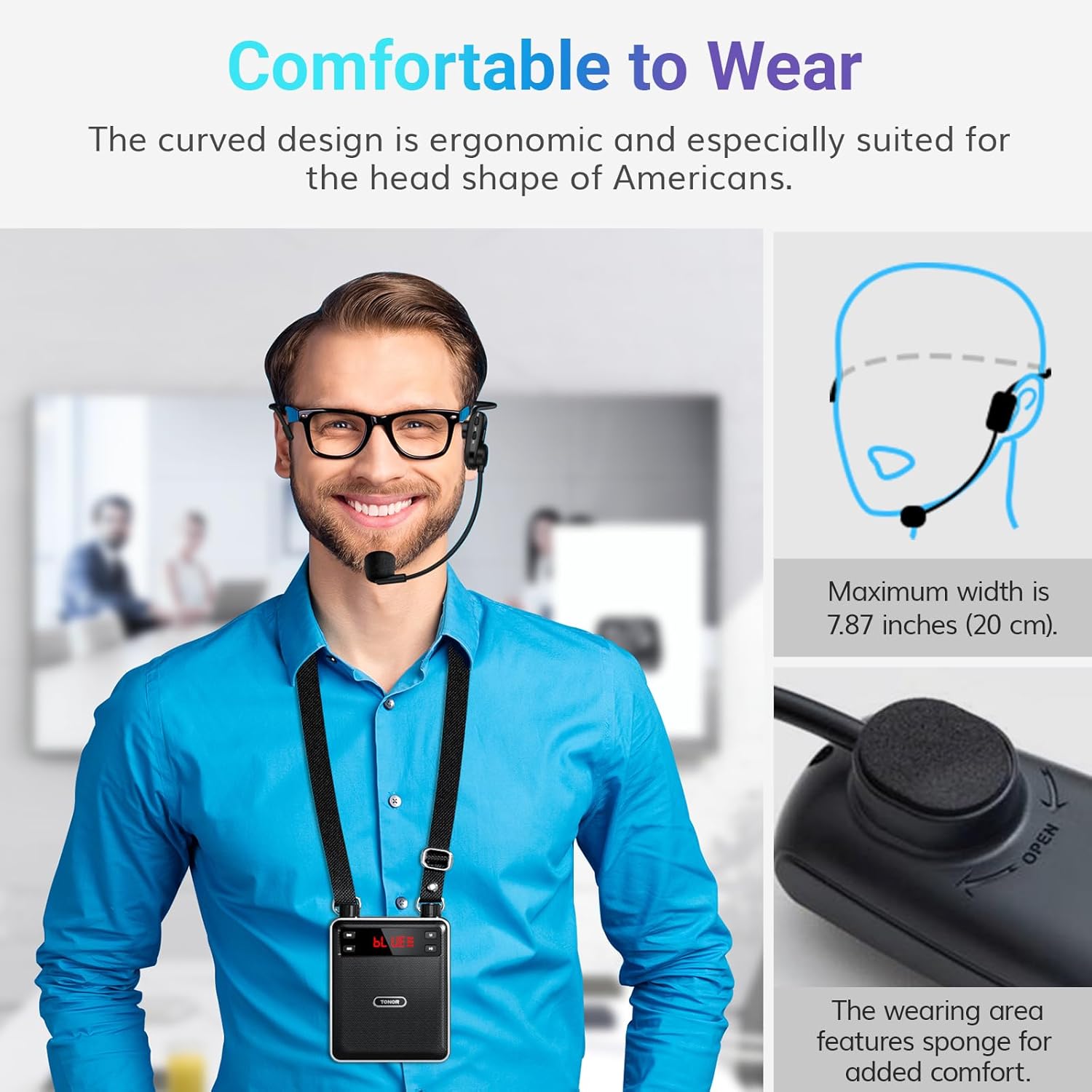 TONOR 6000mAh Rechargeable Voice Amplifier 50W, Bluetooth Personal PA System with Wireless Headset Mic & Waistband, Portable Megaphone Speaker for Classroom, Training, Teaching, Speech, Tour Guide K13