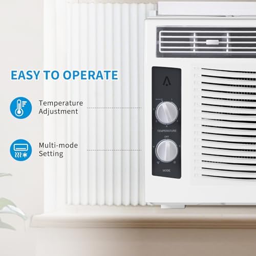 White 5000 BTU Window Air Conditioner for Small Rooms & Bedrooms - Mechanical Controls, 2 Fan Speeds, 7 Temp Settings, Adjustable Vents (115V/60Hz)
