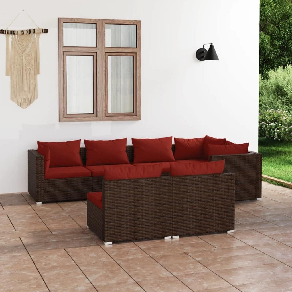 Furniture Sets 7 Piece Patio Lounge Set with Cushions Brown Poly Rattan,Versatile and Durable Poly Rattan Patio Lounge Set for Outdoor Enjoyment Garden Conversation Sets