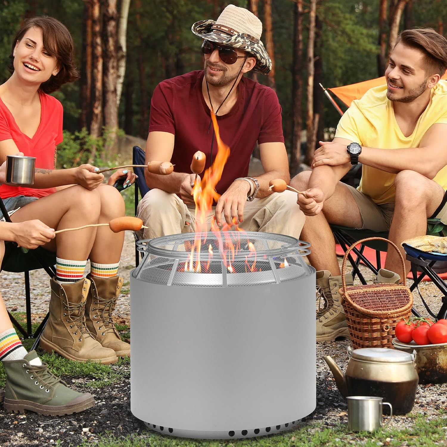 Spark Protector Mesh Screen and Fire Pit Surround Tabletop for Solo Stove Yukon 27 Inch, Outdoor Smokeless Fire Pit Table for Wood Burning Fire Pits, Powder-Coated Steel Stove Table Surround