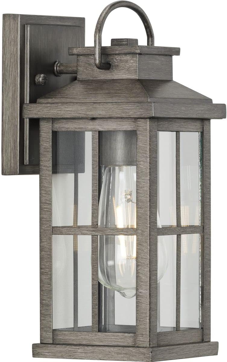 Progress Lighting Williamston Collection 1-Light Clear Glass Antique Pewter Farmhouse Outdoor Small Wall Lantern Light, Gray, 12.00x5.00x6.00